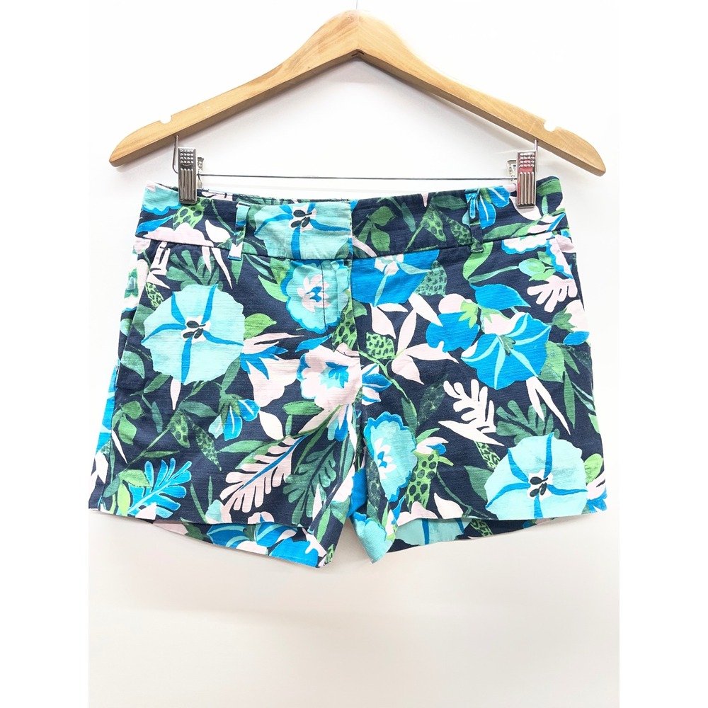 Ann Taylor LOFT Tropical Floral Shorts Navy‎ Blue Turquoise Green Size 0